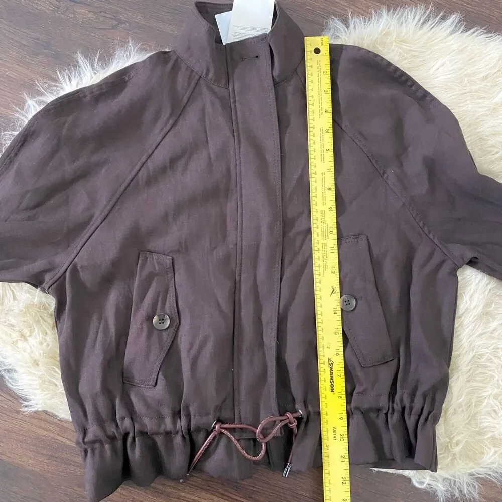 NWT H&M Dark Brown Cinched Oversized Linen-Blend Jacket S